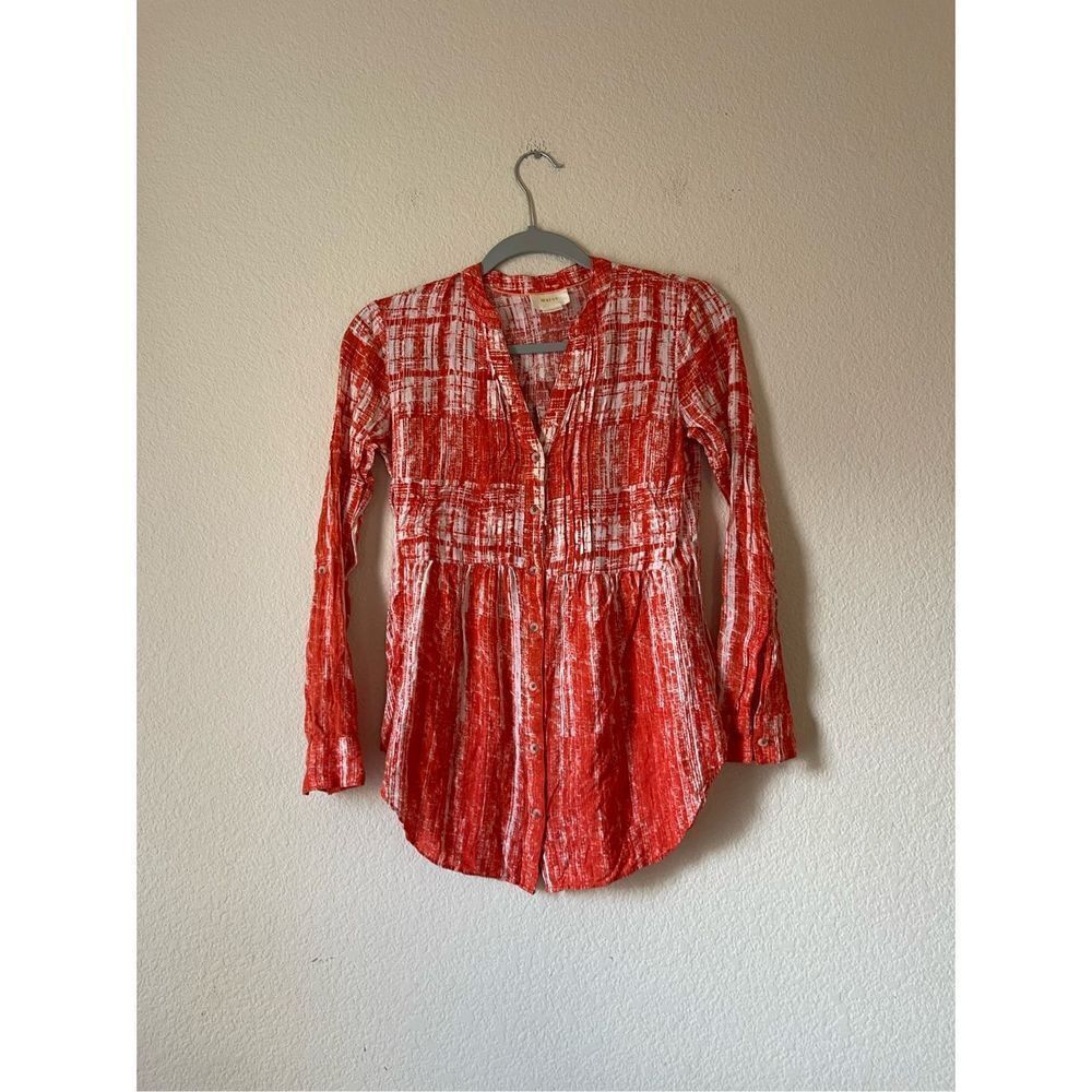 Anthropologie boho long sleeve buttonโ front blouseโsize 0